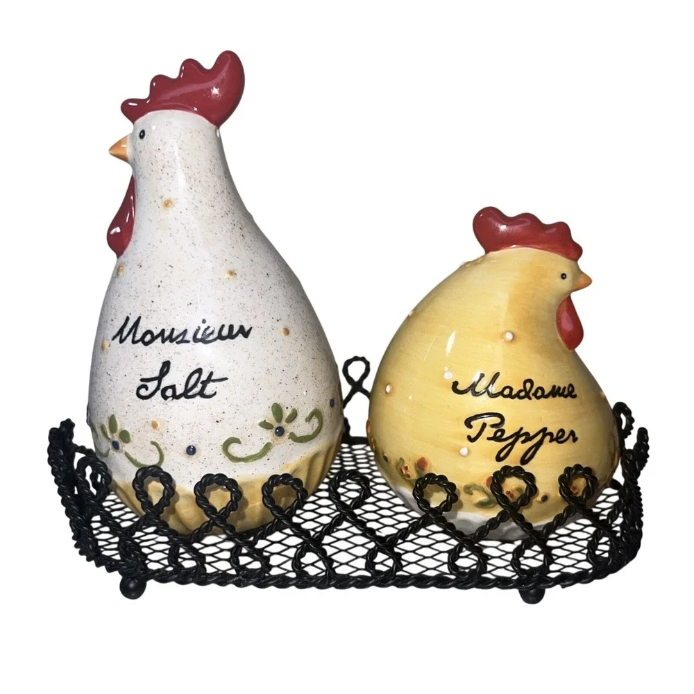 Grasslands Road Monsieur Salt Madame Pepper Shaker Set Tray